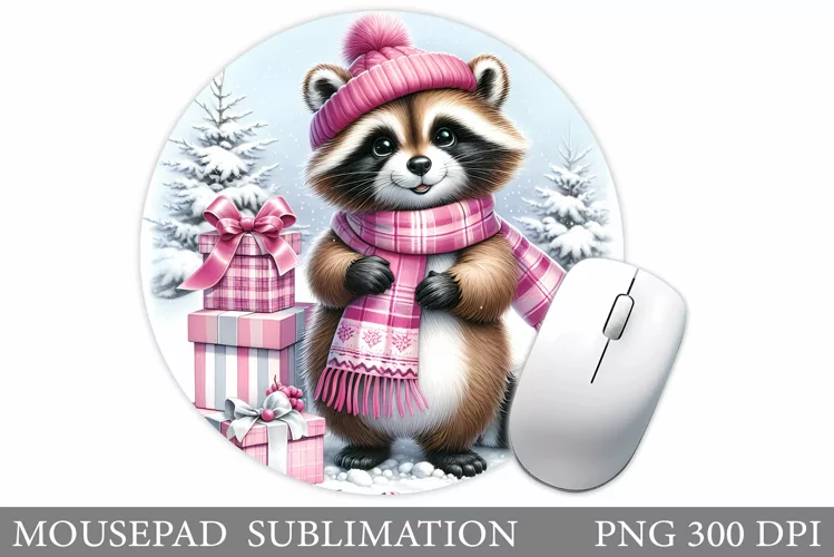 Raccoon Mouse Pad Sublimation. Christmas Mouse Pad Design