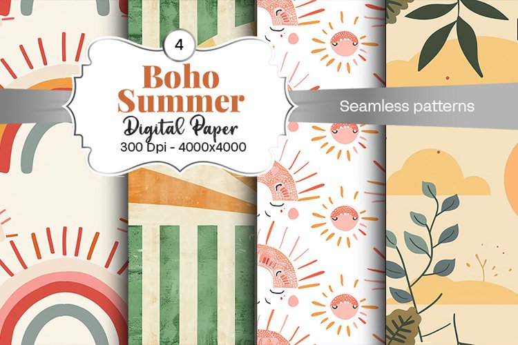 Summer Boho digital paper Seamless backgrounds