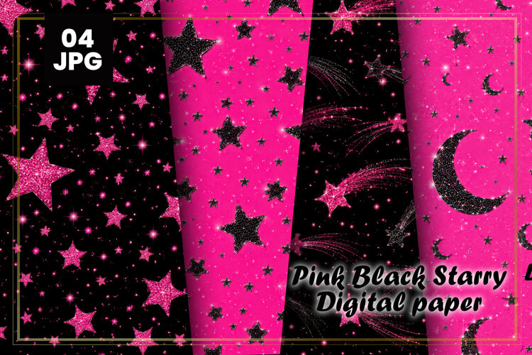 Pink Black Starry Digital Paper example image 1