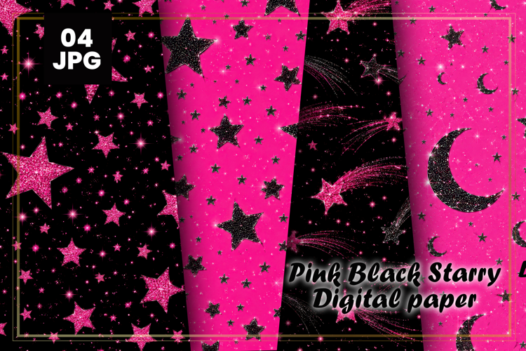 Pink Black Starry Digital Paper