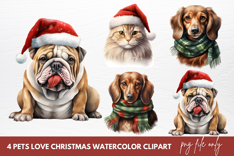 Pets Love Christmas Watercolor Clipart