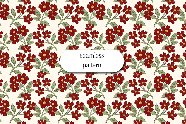 Red Floral Seamless Pattern, Vintage Cottagecore Print JPG