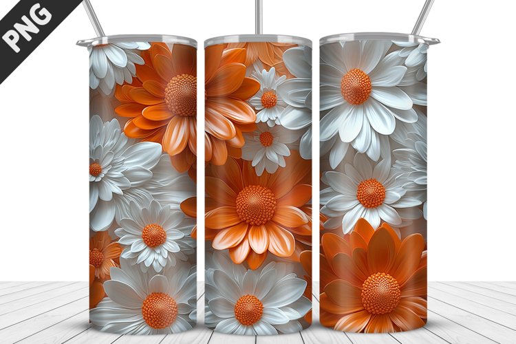 3D Daisy Flowers 20oz Tumbler Wrap | Sublimation Design
