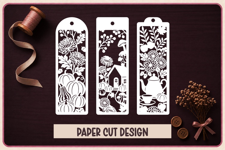 3 Autumn Paper Cut Bookmarks SVG