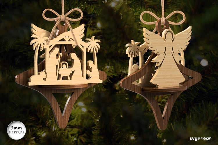 3D Nativity Scene Ornament Laser Cut | Glowforge | SVG