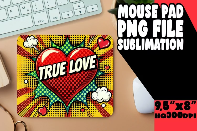 Joyful Mouse Mat Design Sublimation, 3D Heart