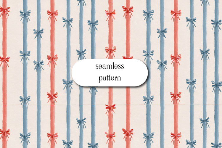 Watercolor bow stripe seamless pattern red blue ribbon