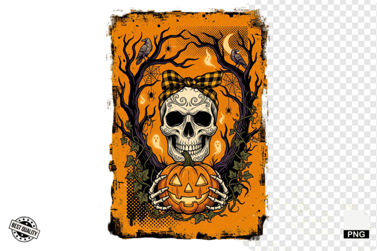 Distressed Vintage Halloween Design Clipart example image 1