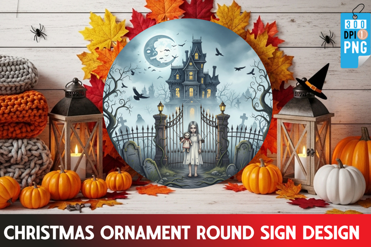 Halloween Ornaments Round Sign PNG, Halloween Round Sign PNG