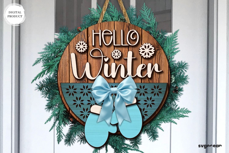Hello Winter Door Sign Laser Cut | Door Hanger | SVG