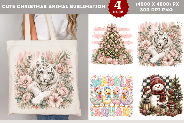 Cute Christmas Animal Sublimation PNG