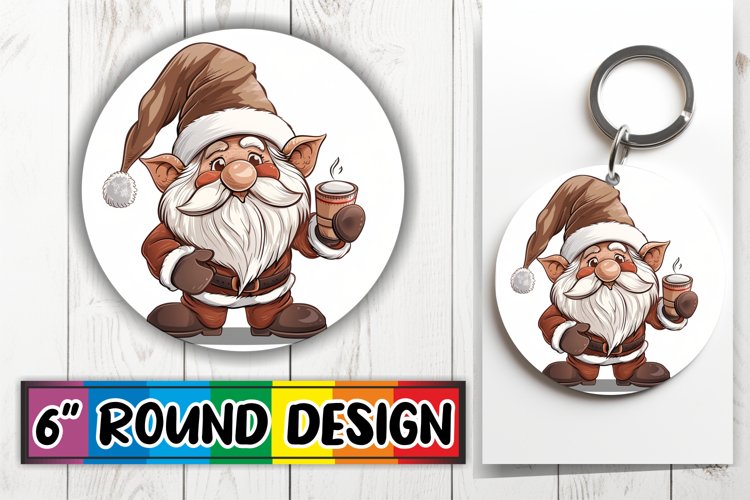 Winter Watercolor Gnome Keychain Round Design Sublimation