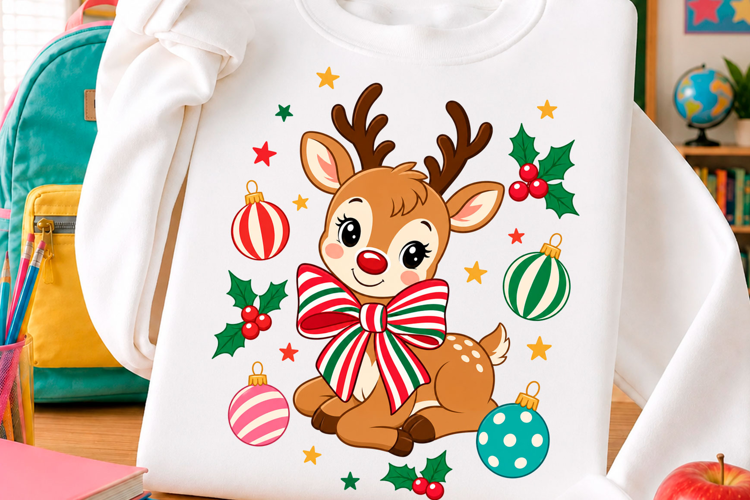 Cute Christmas Reindeer Ornament T Shirt Design