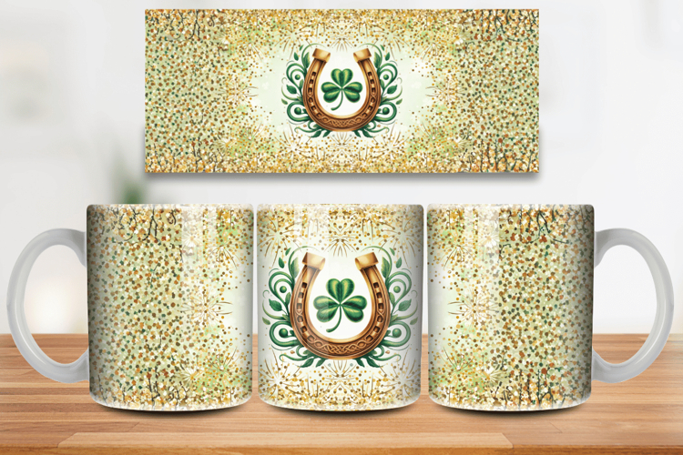 Lucky Horseshoe and Shamrock Mug Wrap PNG Sublimation Design