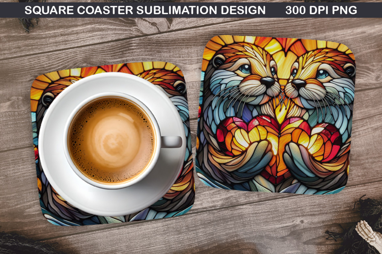 Cute Otter Coaster Sublimation, Valentine Coaster PNG Design
