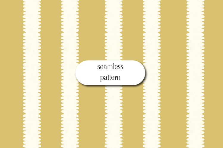 Seamless Mustard Stripe Pattern with Cream Scalloped Edges