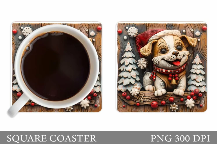 3D Dog Coaster Design. Christmas Dog Coaster Sublimation