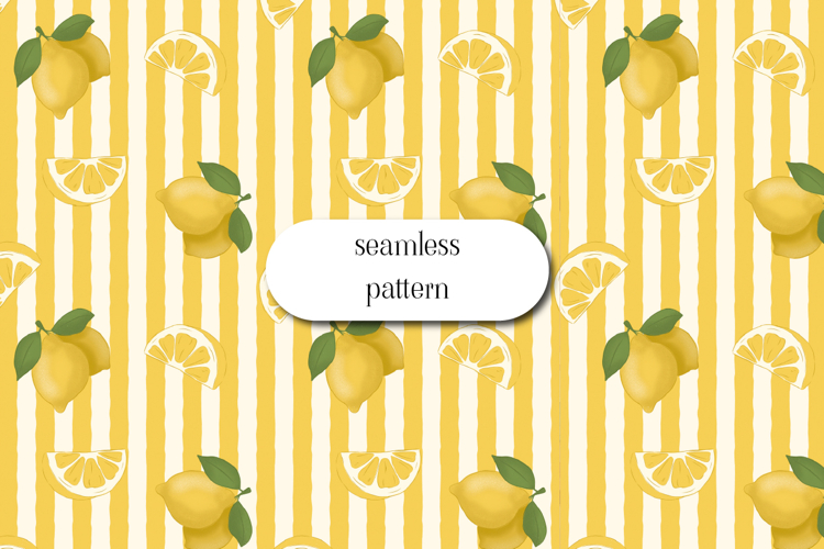 Lemon Stripe Seamless Summer Citrus Pattern
