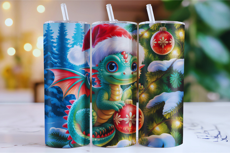 Merry Christmas Dragon Tumbler Wrap | Christmas Wrap