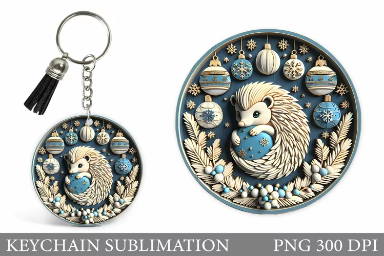 Christmas Hedgehog Keychain. Christmas Keychain Sublimation