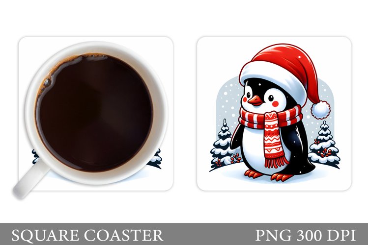 Cute Penguin Coaster Design. Christmas Coaster Sublimation example image 1
