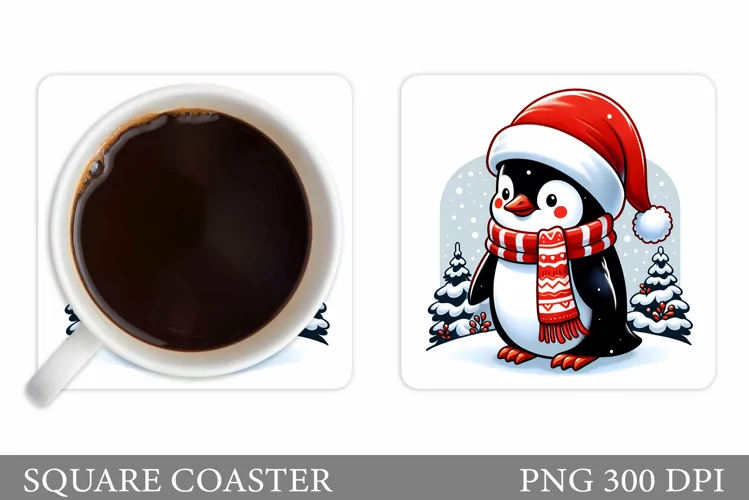 Cute Penguin Coaster Design. Christmas Coaster Sublimation