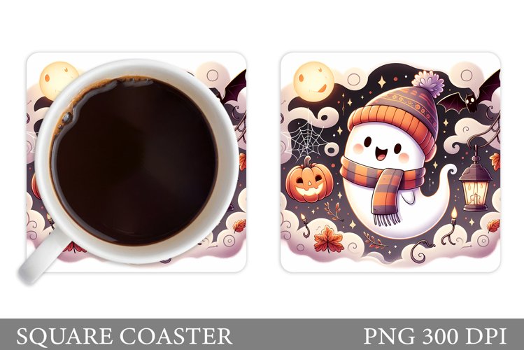 Cute Ghost Coaster Design. Halloween Sublimation