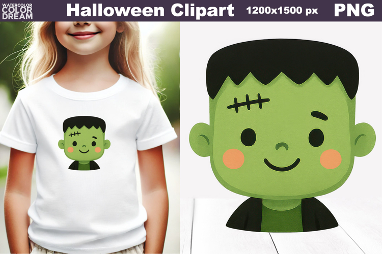 Cute Frankenstein Halloween Clipart | PNG for Kids Crafts