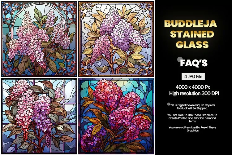 Stained Glass Buddleja Square Coaster - 04 Variations
