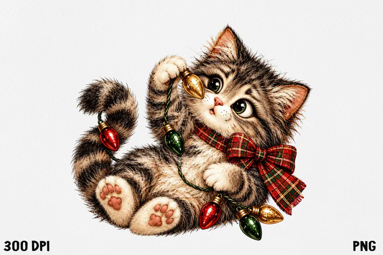 Cute Christmas Cat Clipart PNG | Whimsical Holiday Kitty