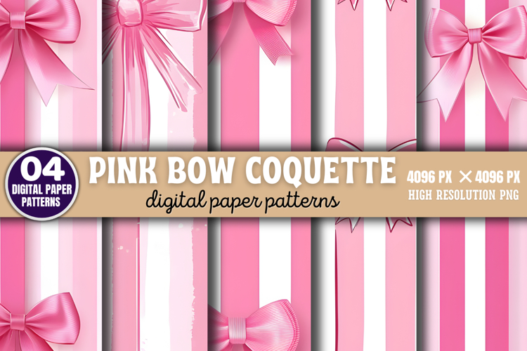 Pink Bow Coquette Digital Paper Background PNG