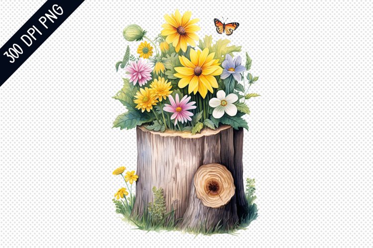 Flower Wooden Stump Sublimation PNG Design
