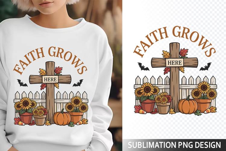 Faith Grows Christian Harvest - Halloween Sublimation PNG