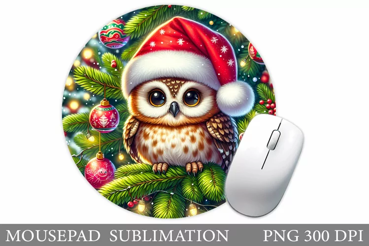 Christmas Owl Mouse Pad. Christmas Mouse Pad Design