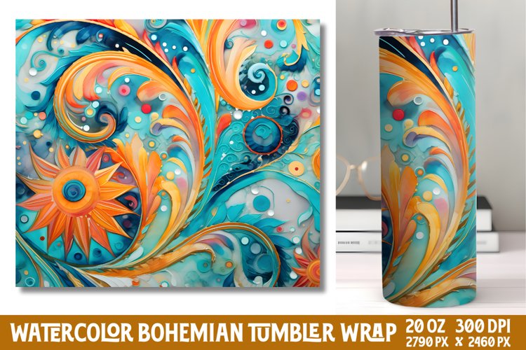 Seamless Watercolor Bohemian Tumbler Wrap