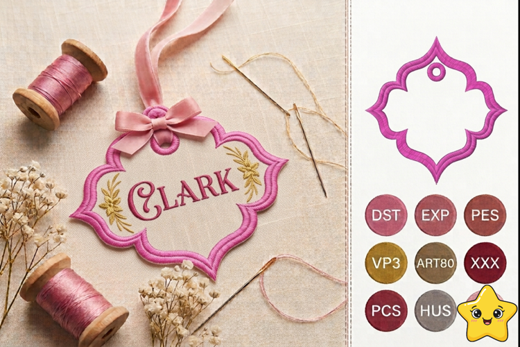 ITH Quatrefoil Gift Tag Machine Embroidery Design