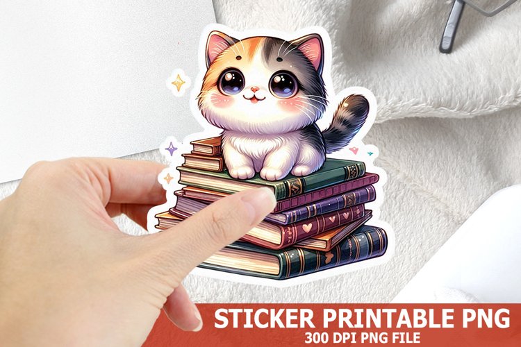 Cute Cat on A Stack of Books Sticker