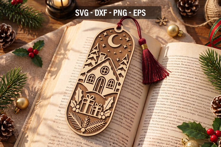 Christmas Bookmark SVG, Holiday Laser Cut Bookmark