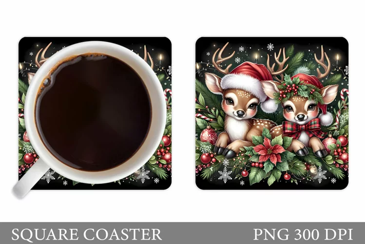 Christmas Deer Coaster Design. Christmas Coaster Sublimation