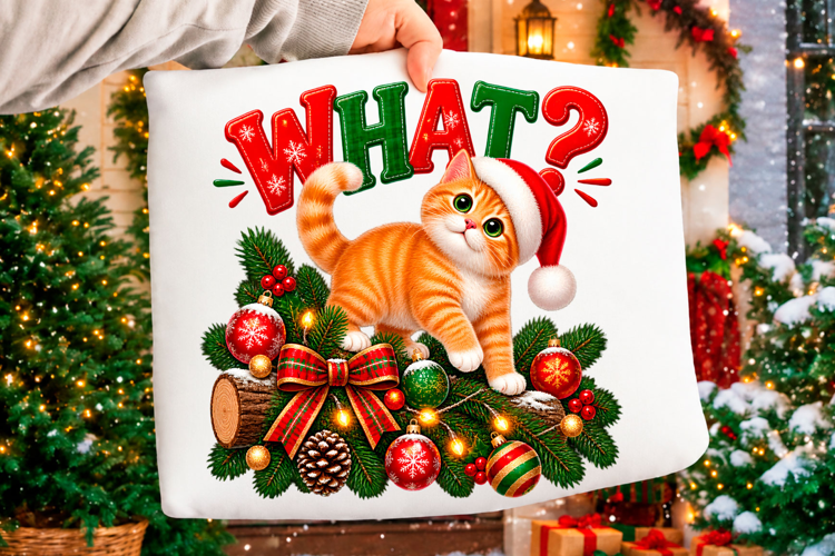 Cute Christmas Cat Holiday T-Shirt Design