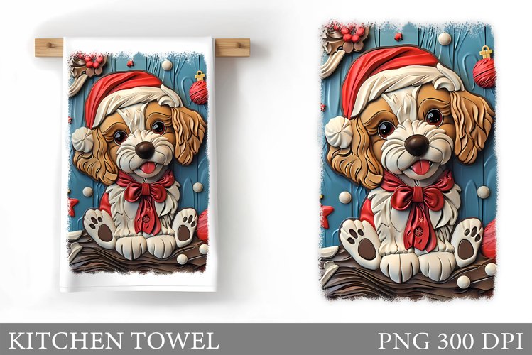 3D Dog Kitchen Towel. Christmas Dog Kitchen Towel Design