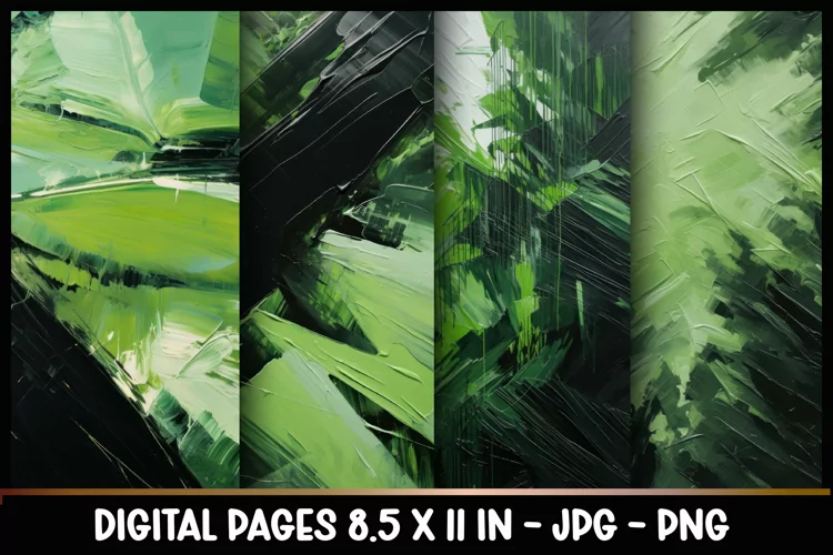 4 Green Paint Strokes Digital Papers I Junk Journal 8.5x11