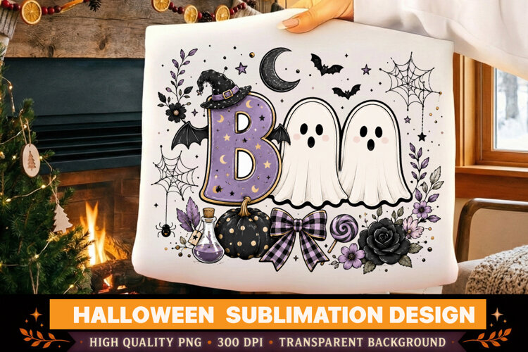 Halloween | Boo Ghost Sublimation Design,Boo jee Ghost png example image 1