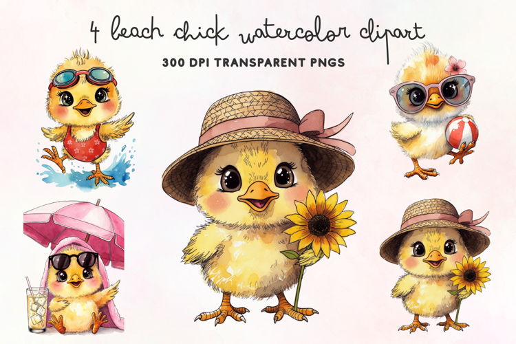 Beach Chick Watercolor Clipart PNG