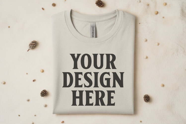 Heather Dust Bella Canvas 3001 Flat Lay T-Shirt Mockup example image 1