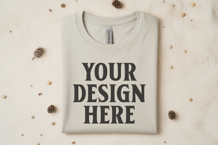 Heather Dust Bella Canvas 3001 Flat Lay T-Shirt Mockup
