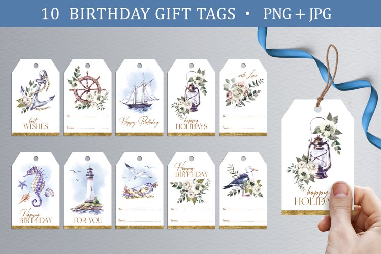 10 Birthday Gift Tags Nautical Clipart Printable Labes