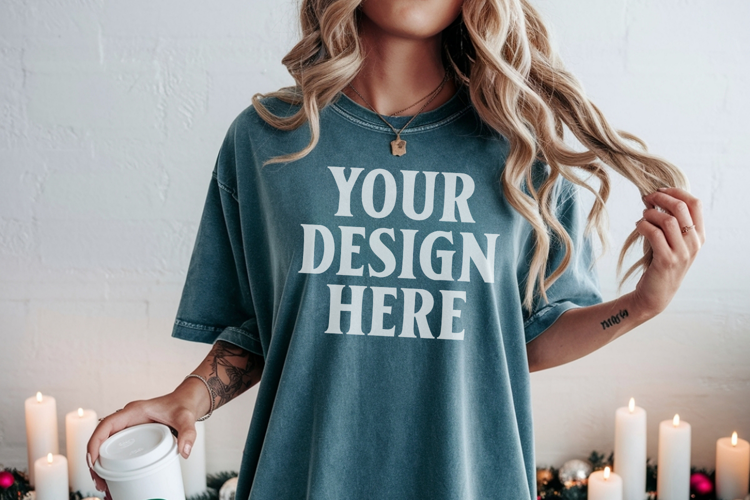 Christmas Comfort Colors 1717 Blue Spruce TShirt Mockup, CC