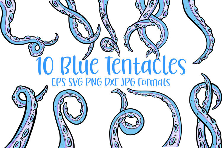 10 Blue Tentacle Octopus Suckers Illustration Clipart SVG