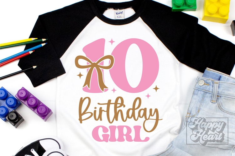 10th Birthday Girl SVG - Ten Bow 10 Birthday Girl PNG